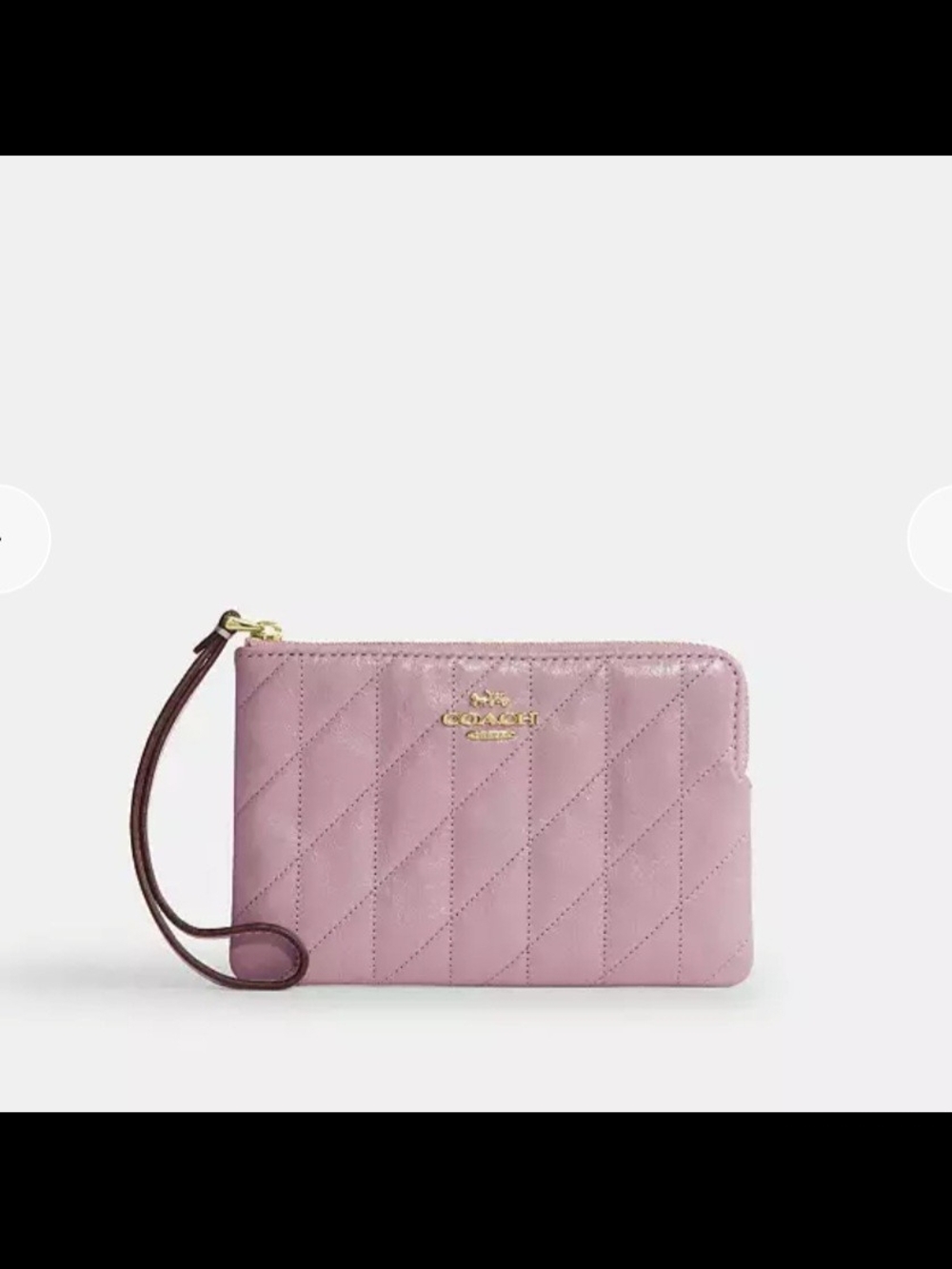 Coach Quilted Wristlet in Light Mauve with Dark Wrist Strap